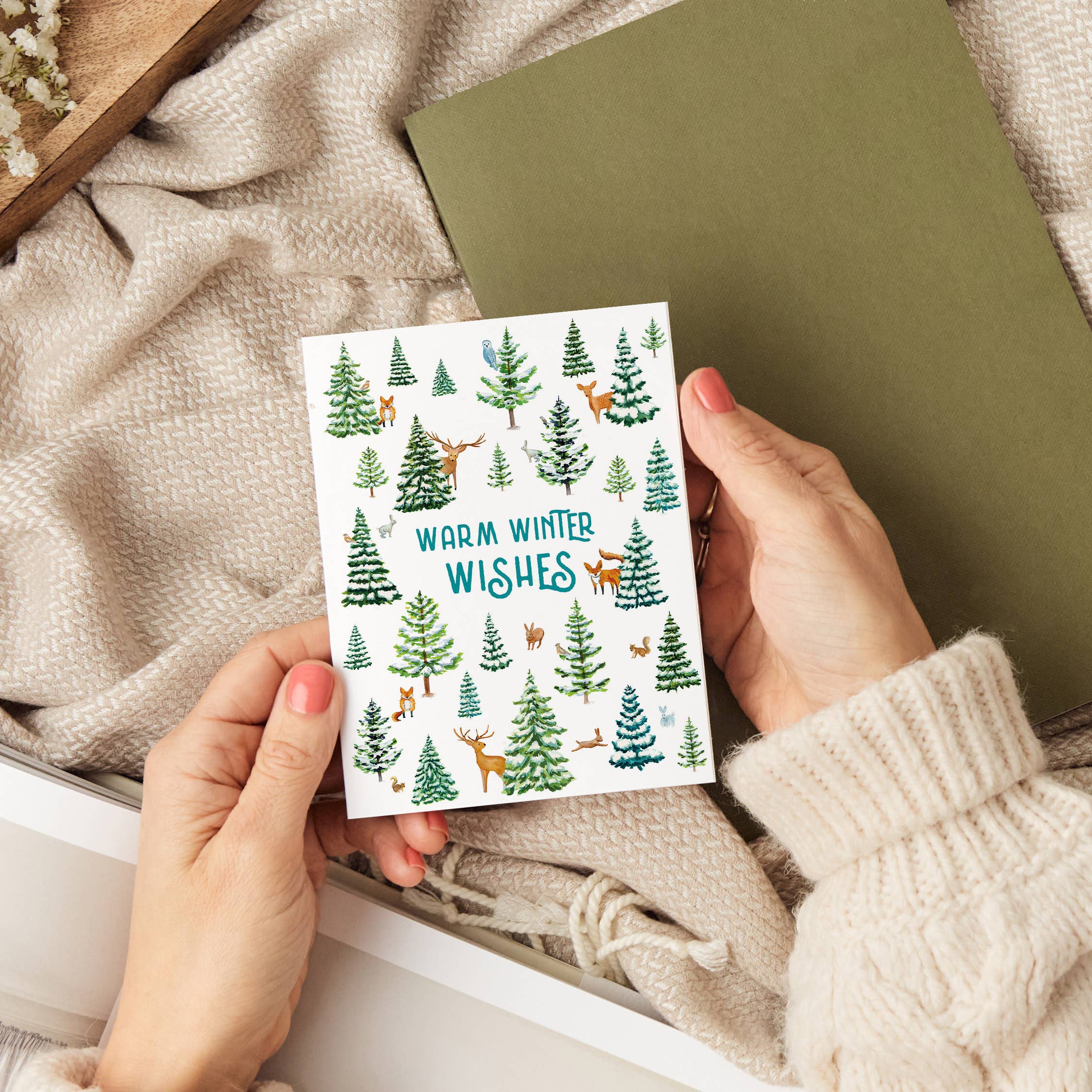Woodland Holiday Card | Cute Warm Winter Wishes Forest Card: Single Card