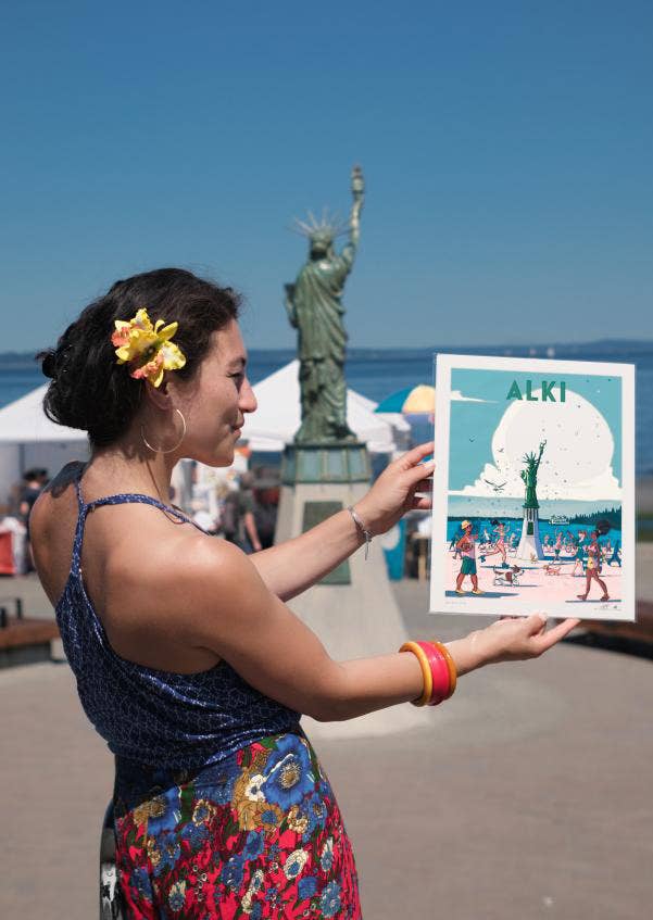 Alki, West Seattle Travel Poster Retro Inspired