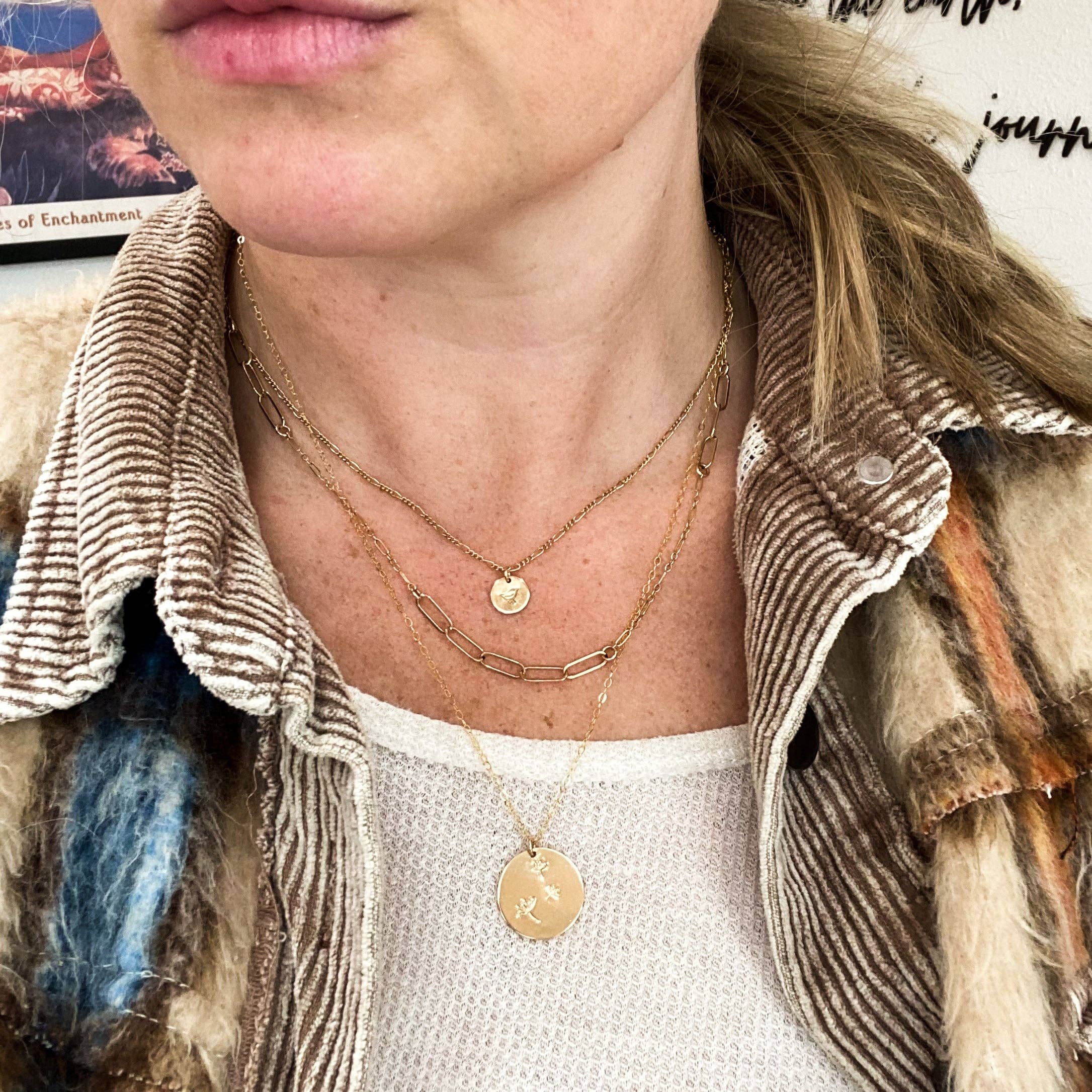 Hand Stamped Wish Coin Necklace: 14k Gold Fill / Smooth Edges / 20"