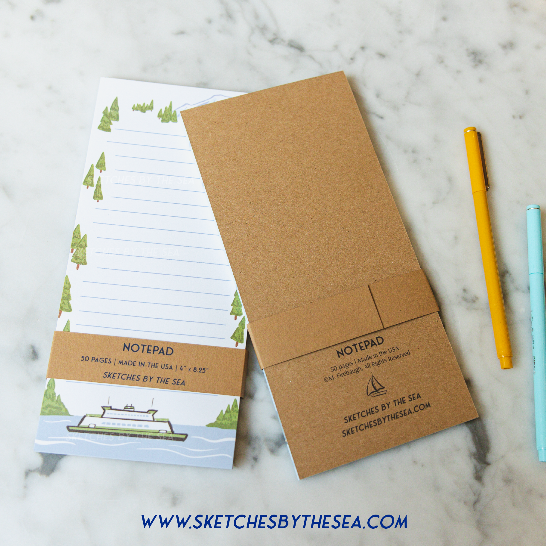 Ferry + Mountain Notepad. Cute PNW Stationery Notes