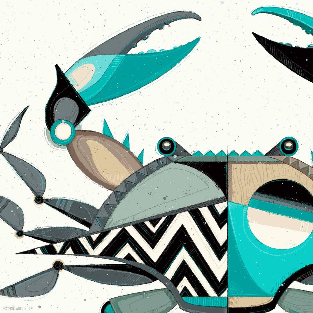 Blue Crabby - WHLSL Print: Unframed / 12x9 / Bamboo Paper
