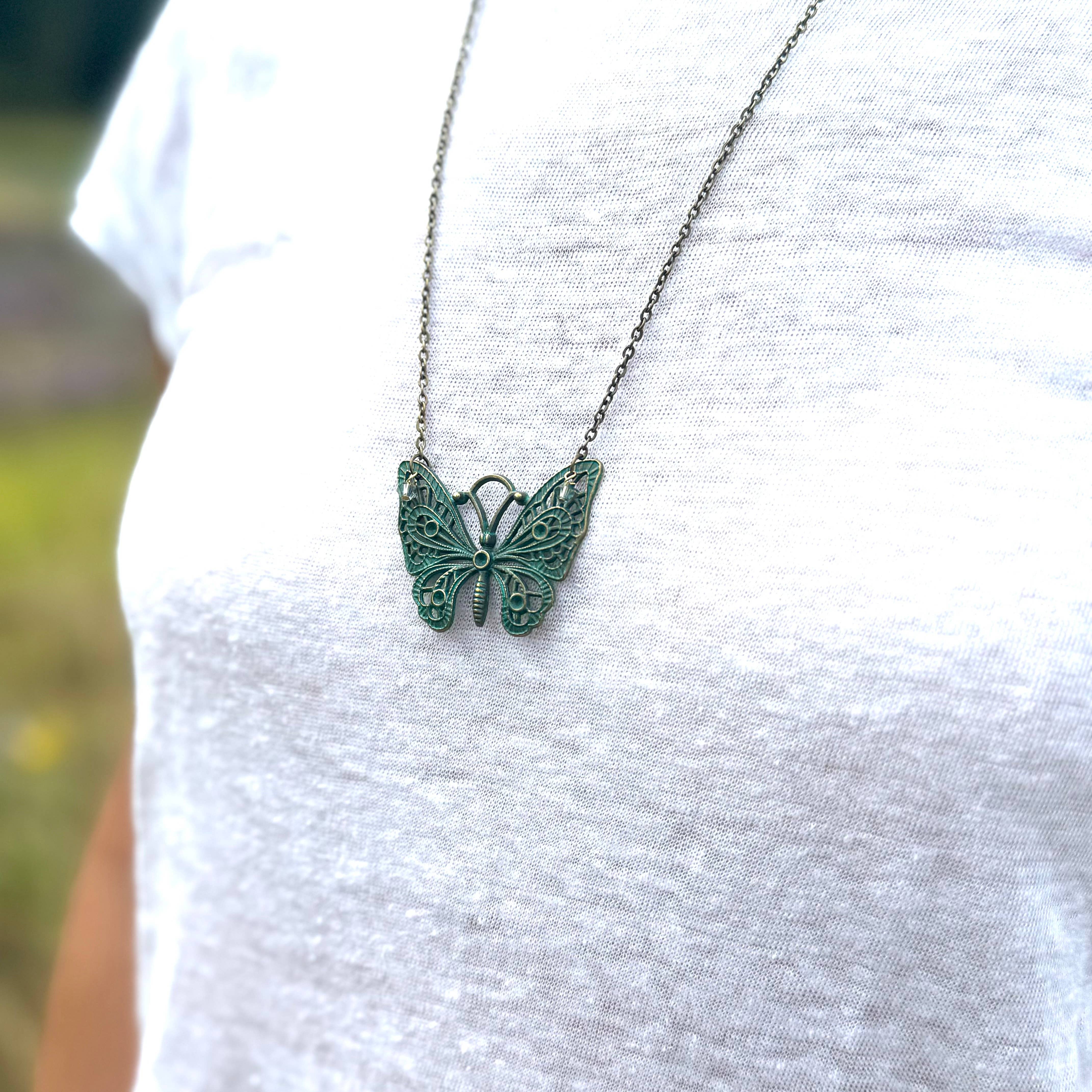 Nouveau Brass Necklace - 24" Butterfly