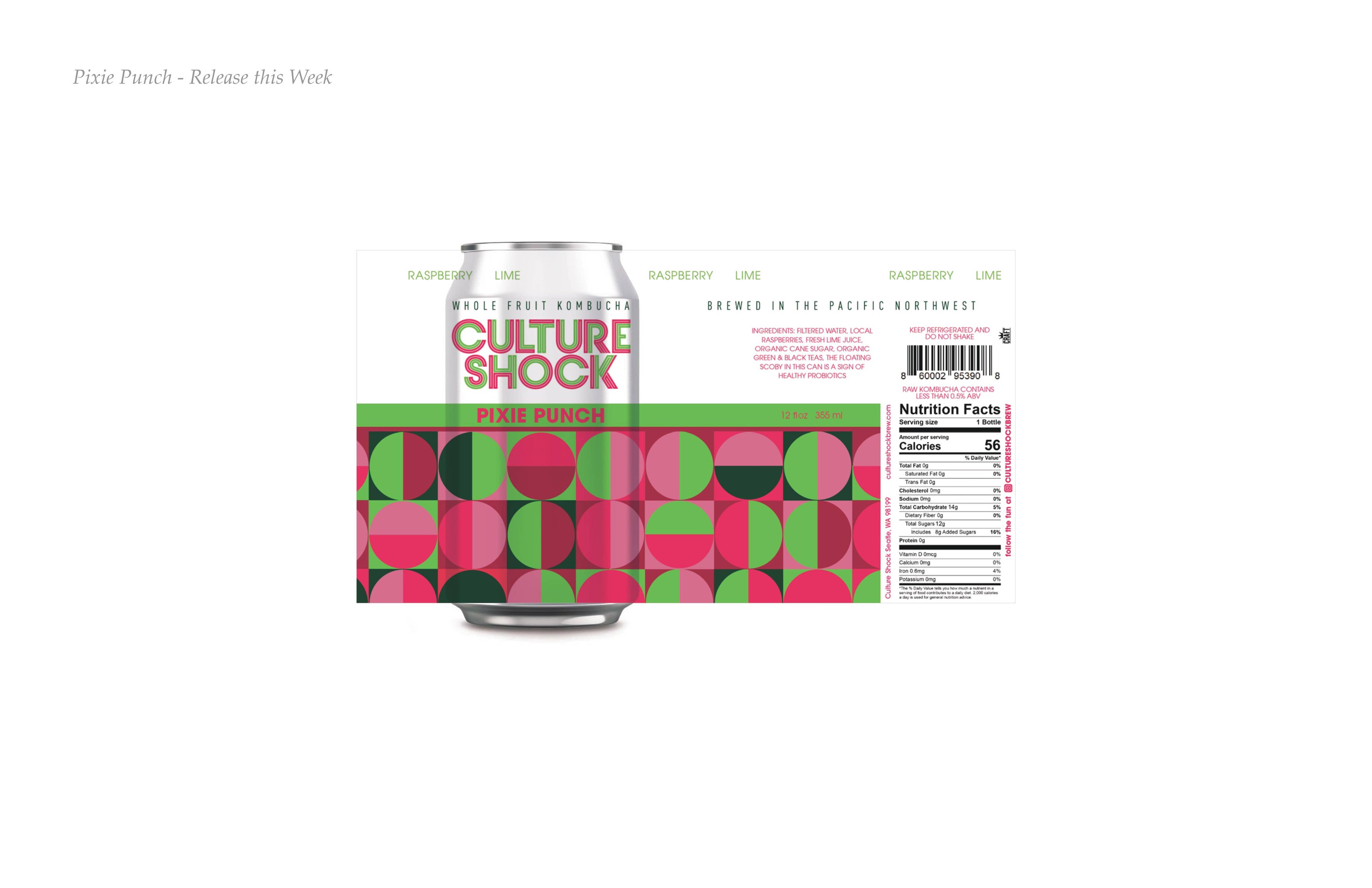 Kombucha, Pixie Punch, raspberry lime