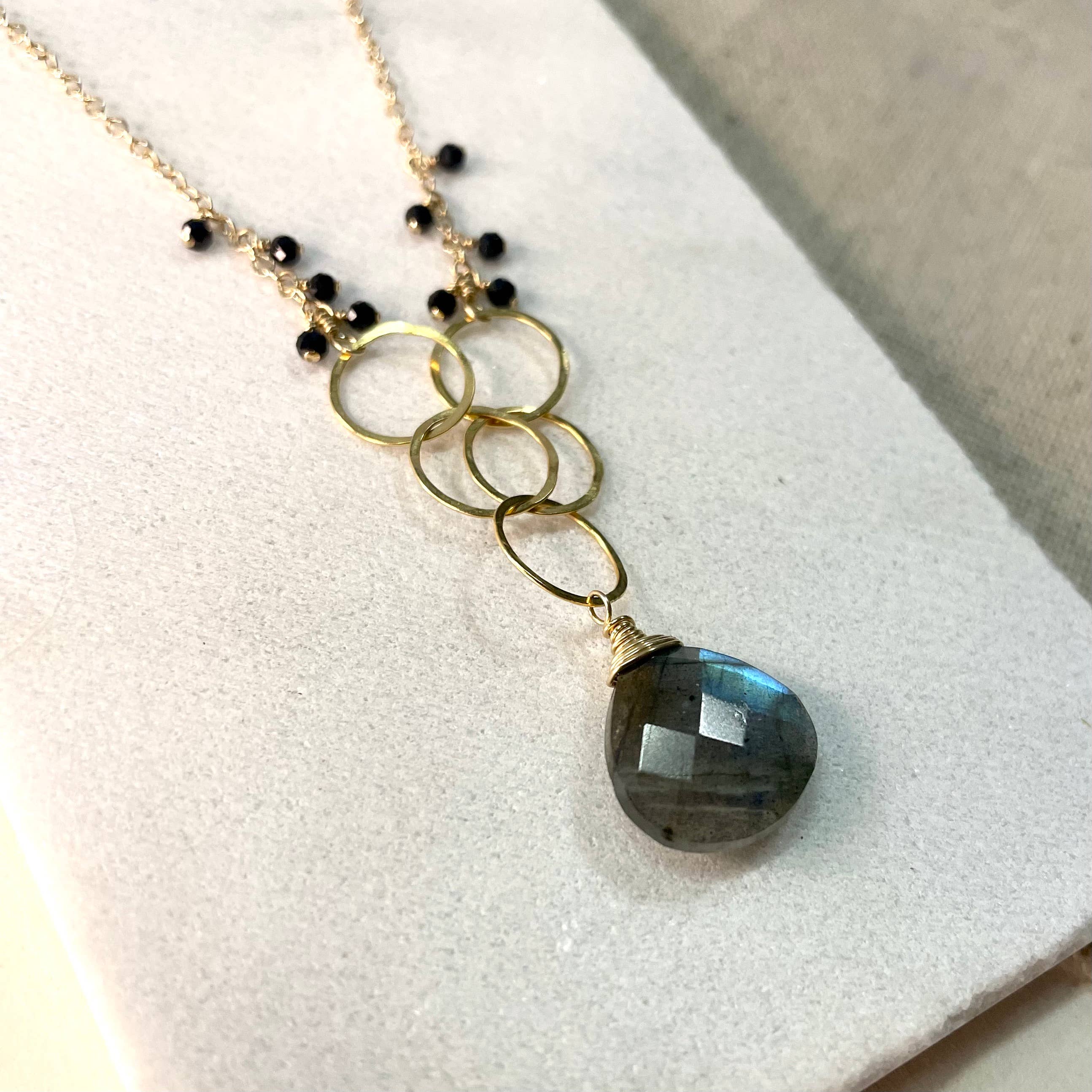 Labradorite Linked Circles Necklace: Gold Filled