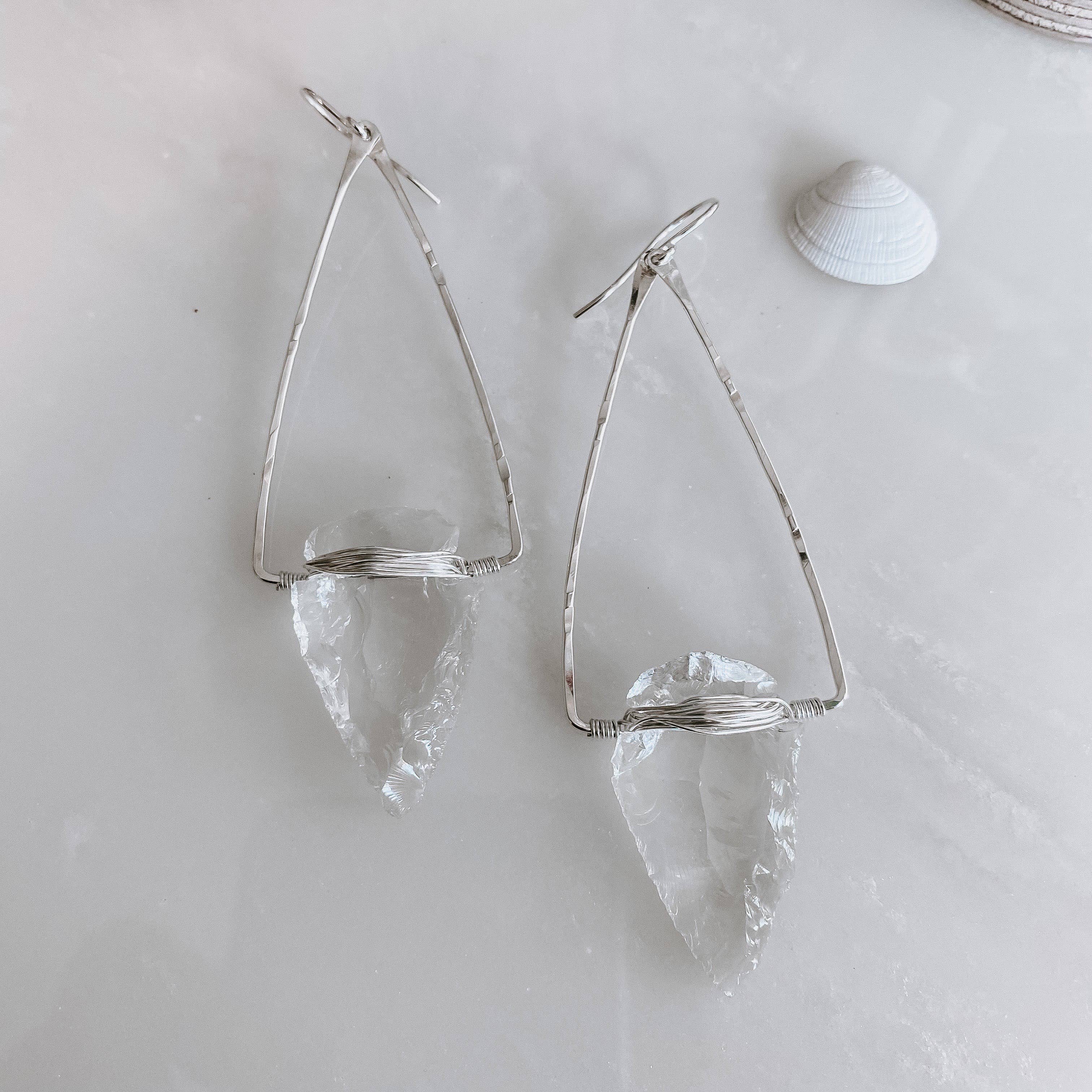 Nala Quartz Crystal Arrowhead Earrings: 14k Gold Fill