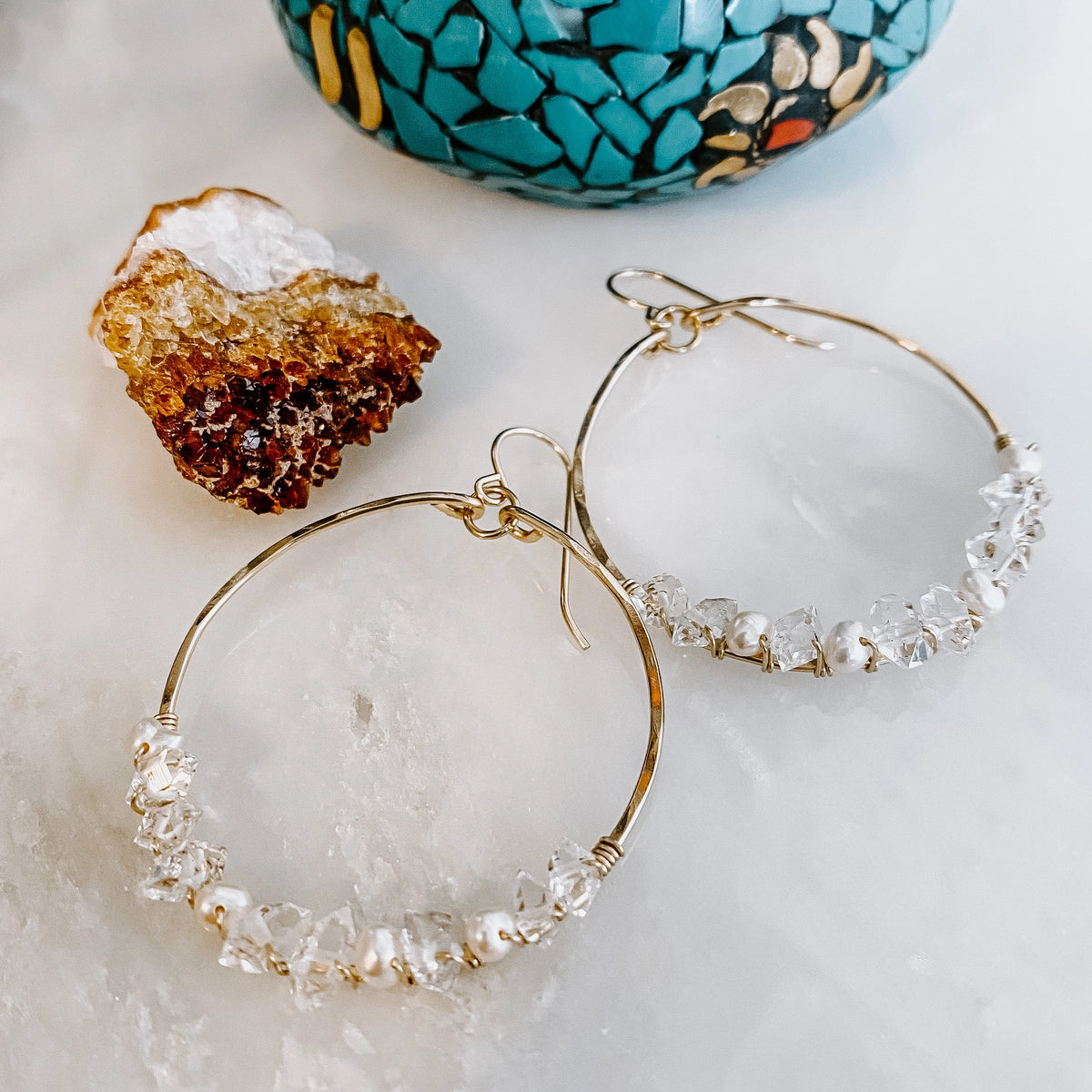Everly Herkimer Diamond and Pearl Hoop Earrings