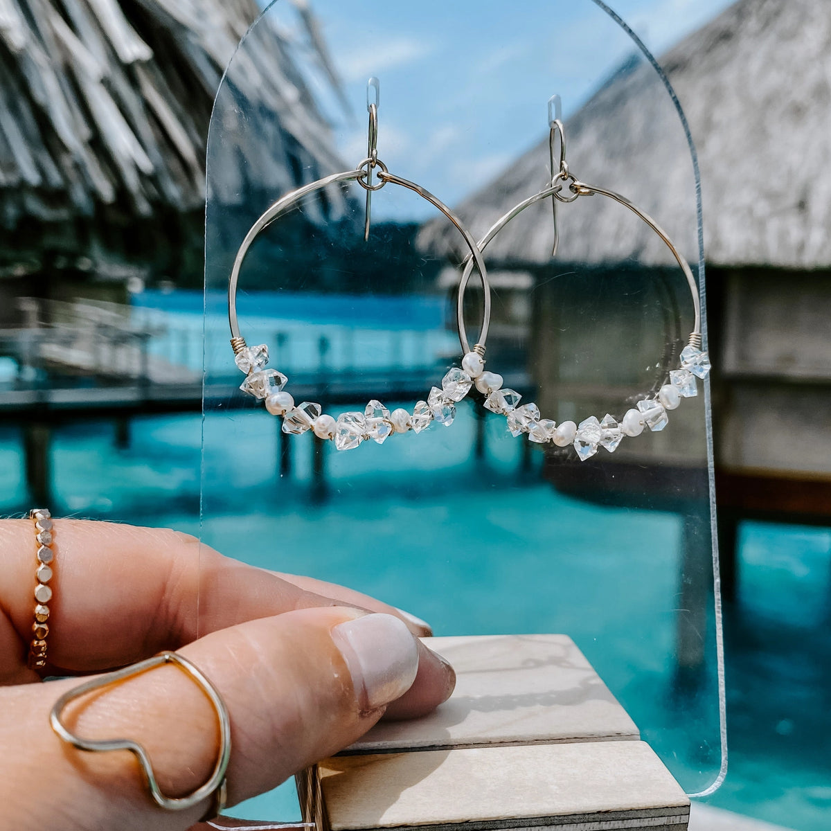 Everly Herkimer Diamond and Pearl Hoop Earrings