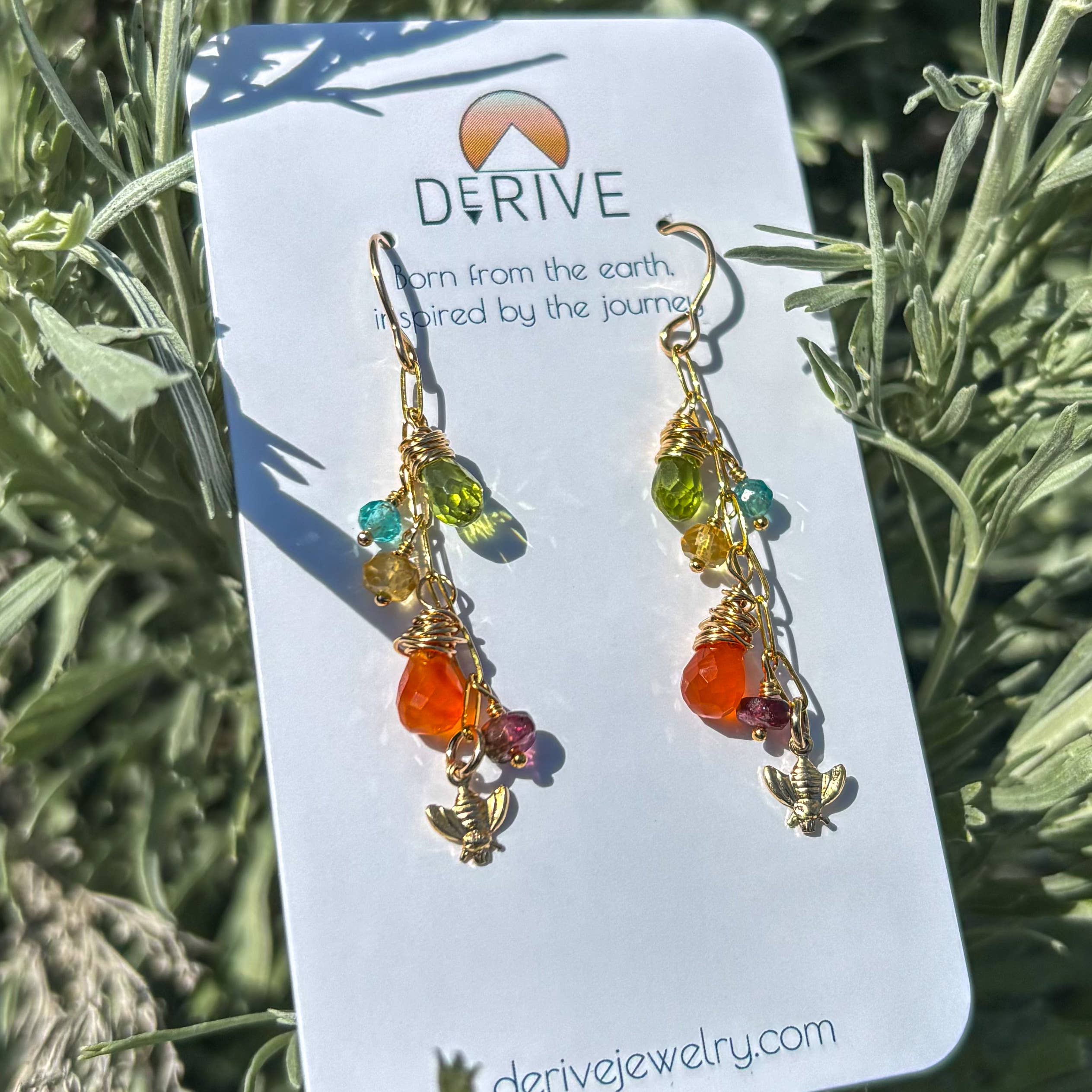 Wildflower Earrings with bee charm and mixed gemstones