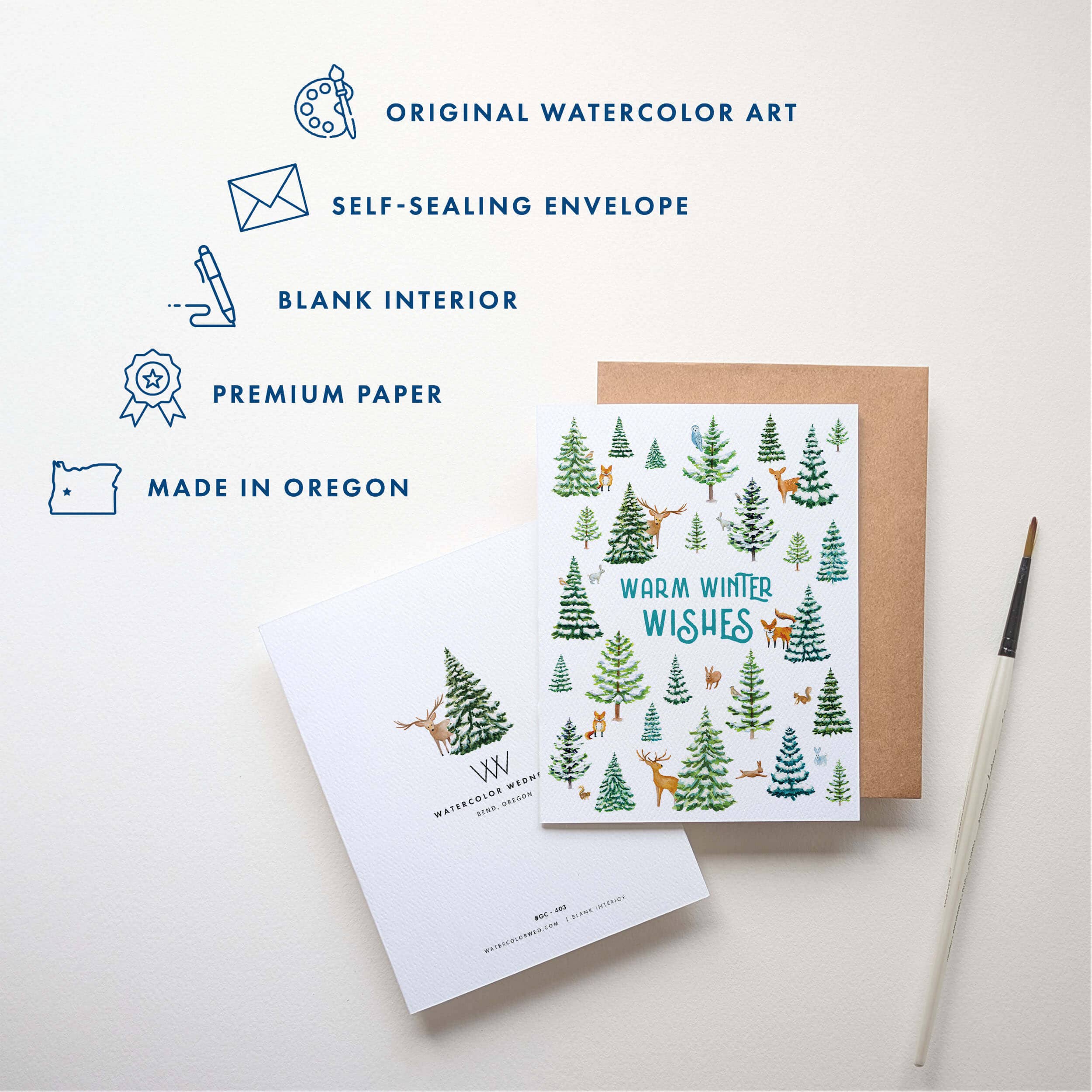 Woodland Holiday Card | Cute Warm Winter Wishes Forest Card: Single Card