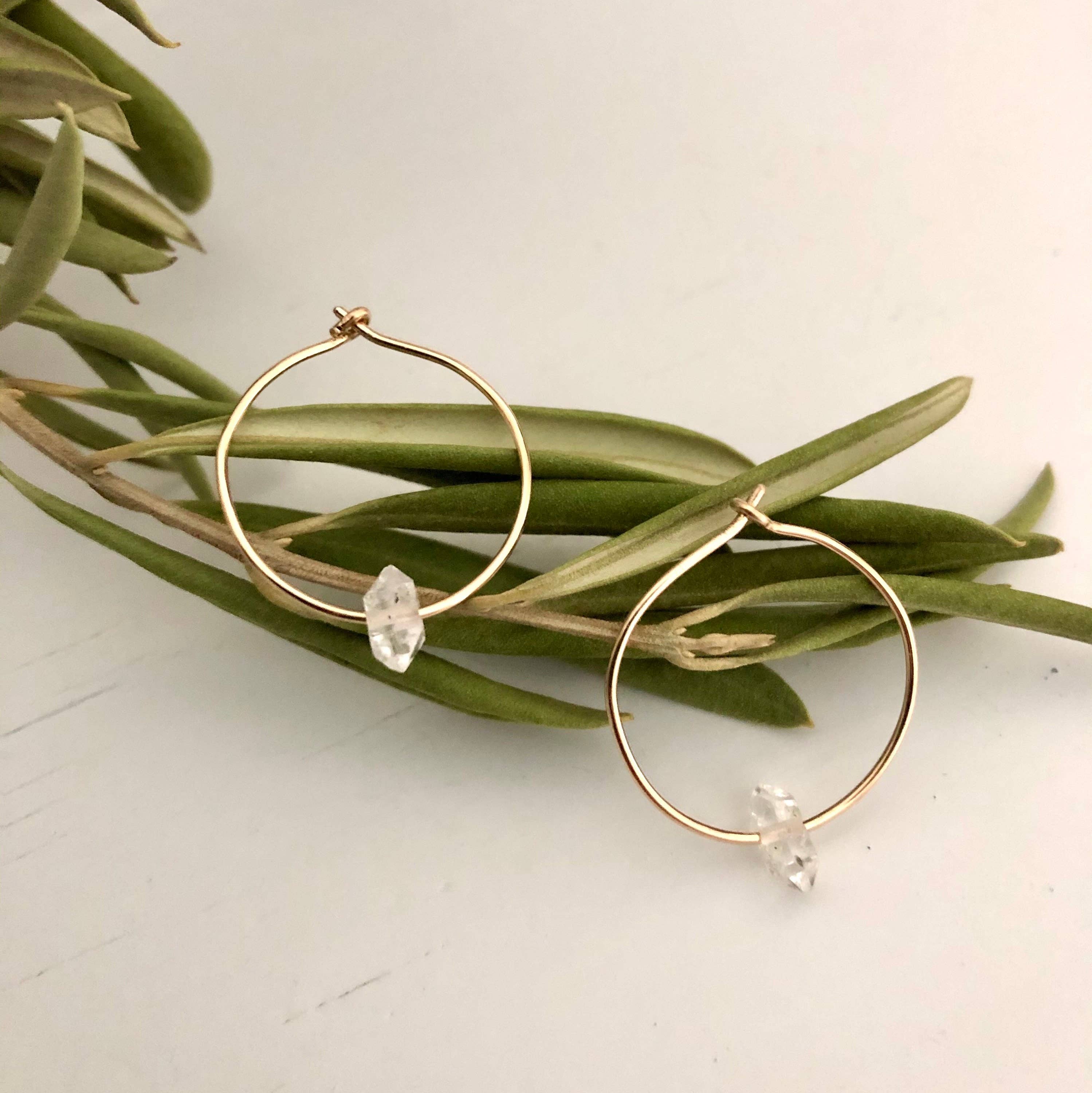 Raw Herkimer Diamond Hoop: Sterling Silver