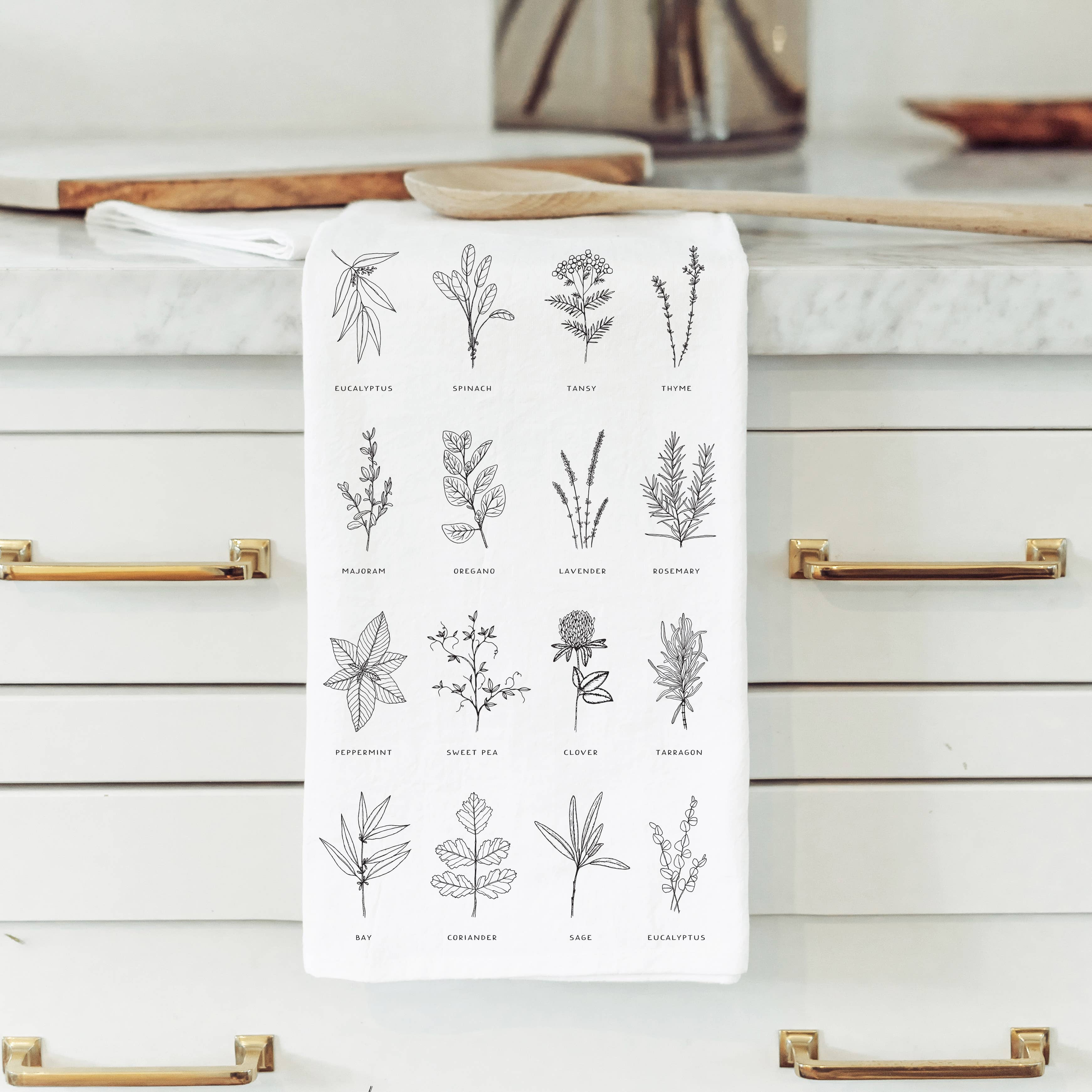 Herbs Tea Towel: White