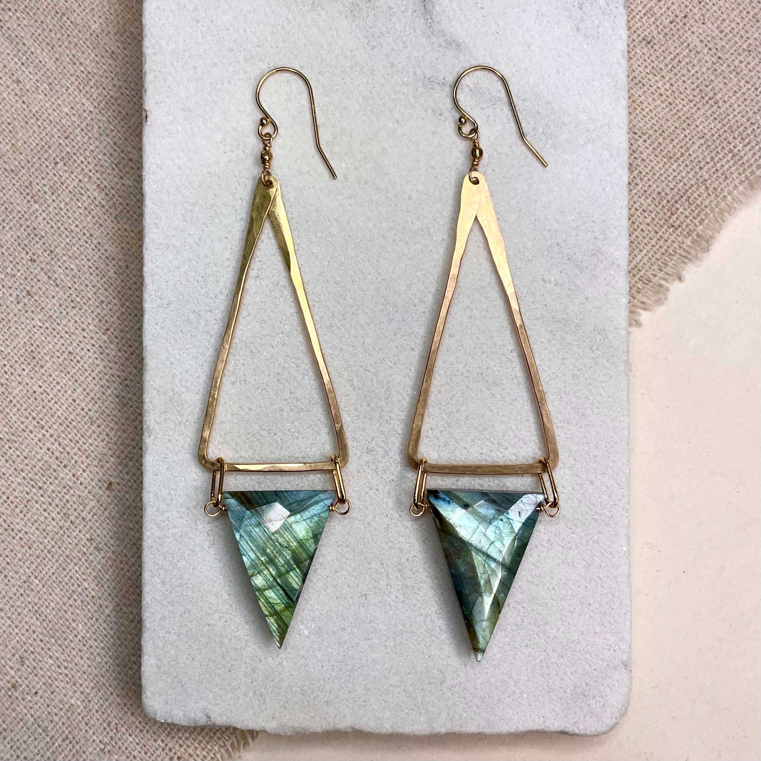Triangle Stone Drop Earring: Gold Filled / Lapis