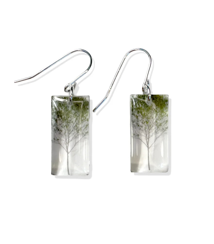 Tall Green Tree Earrings