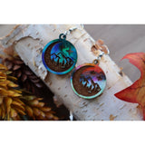 Aurora Mountains Moons and Stars Engraved Wood Earrings