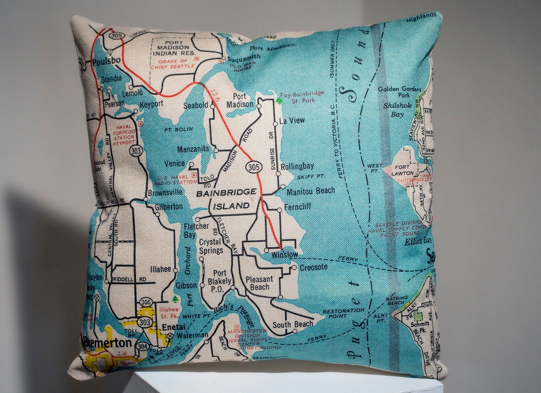 Bainbridge Island Map Accent Pillow