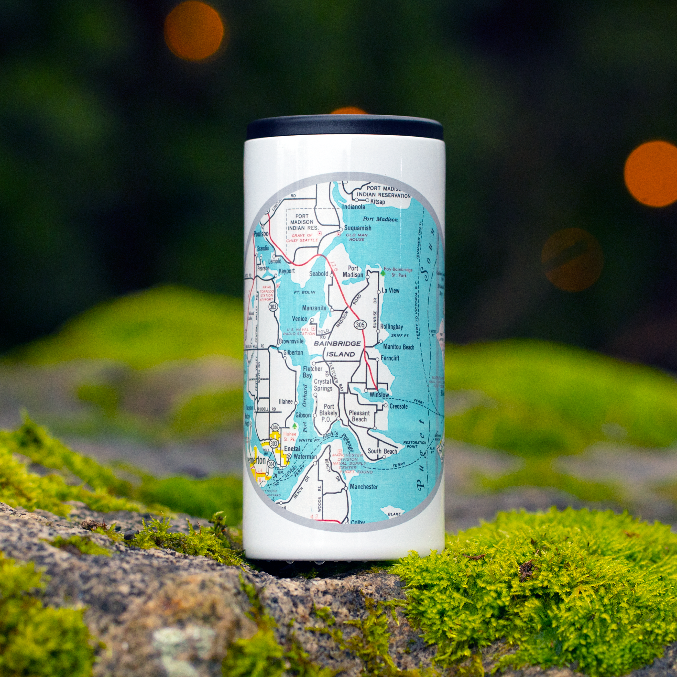 Bainbridge Map Stainless Skinny Can Cooler