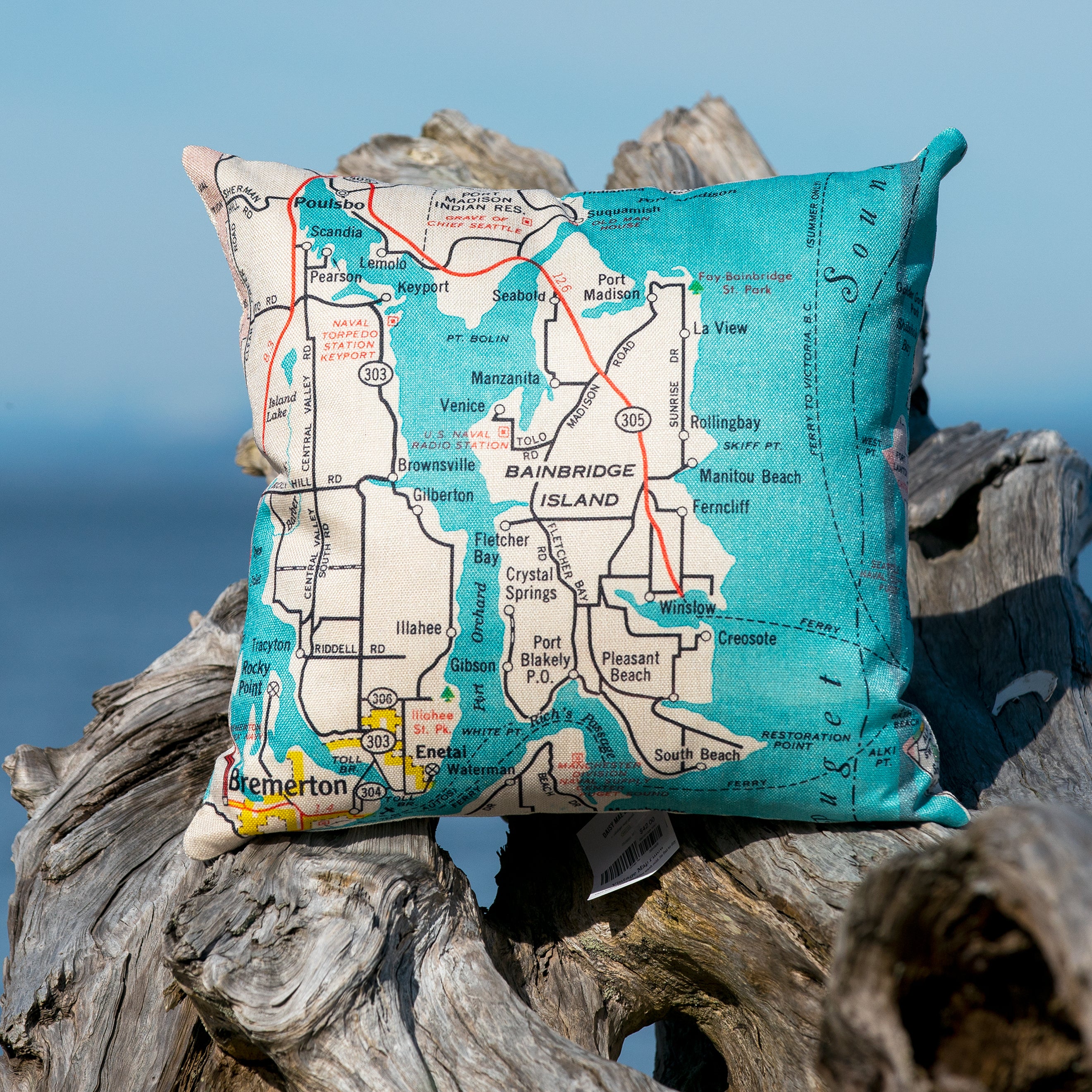 Bainbridge Island Map Accent Pillow