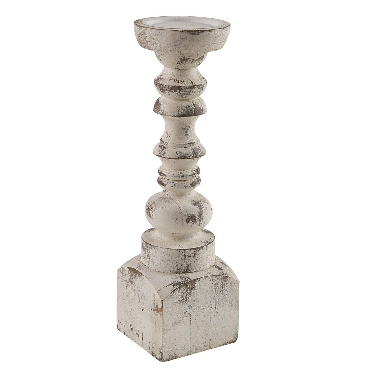 Brighton Wood 12" Candlesticke - White
