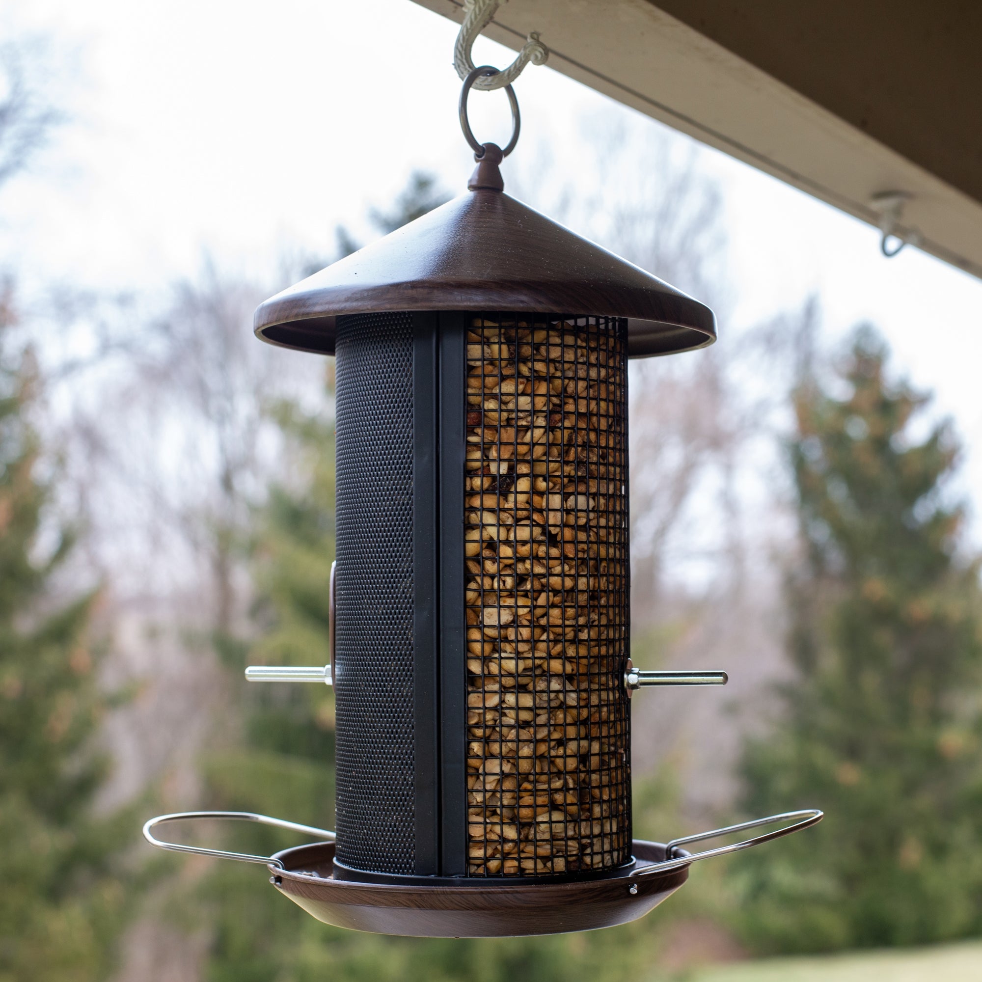 Cherry Woodgrain Heavy Duty Mesh Metal Bird Feeder