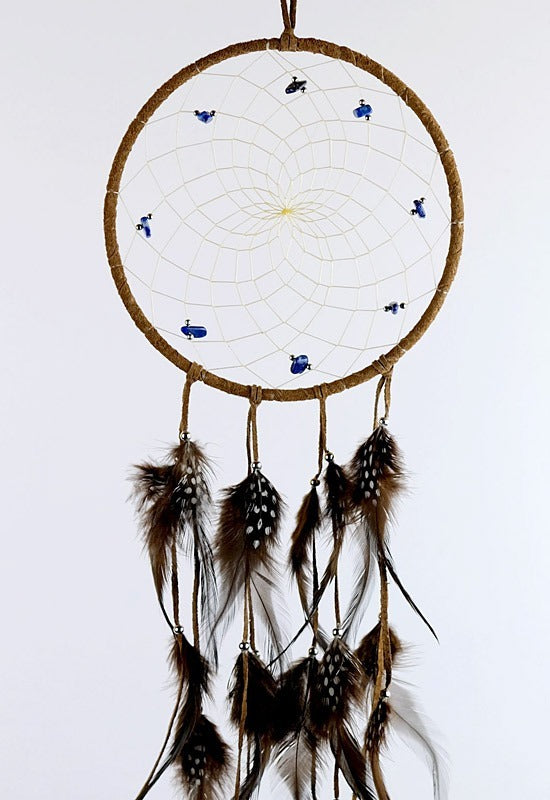 DC476BRN - 6" Dream Catcher with Semi-Precious Stones - Brown