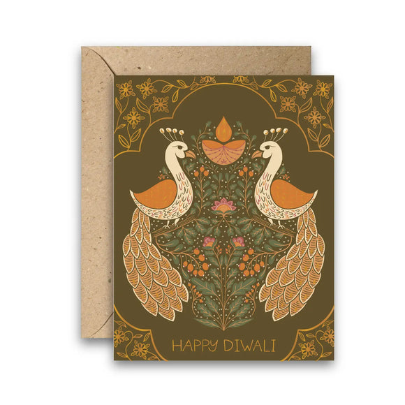 Diwali Birds Gold Foil Greeting Card