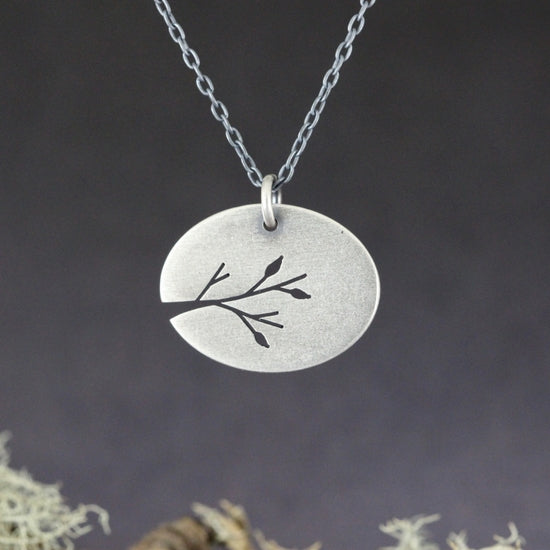 East-West Leafy Branch Oval Pendant