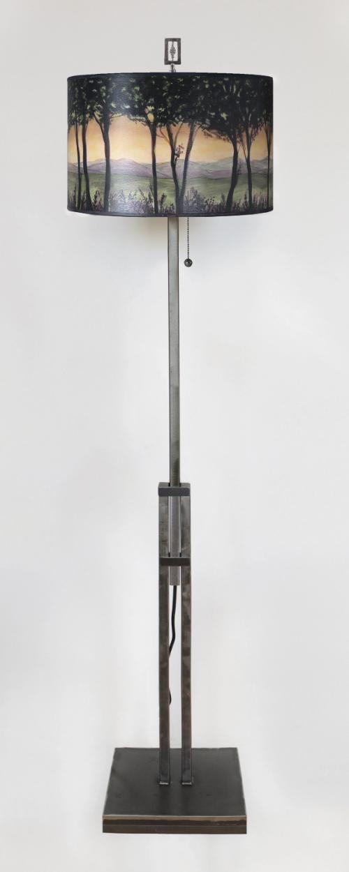 Adjustable Height Steel Floor Lamp with Large Drum Shade in Dawn