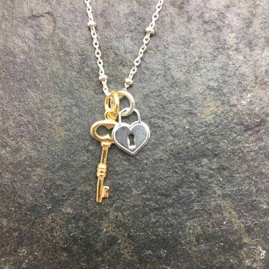 Gold & Silver Lock And Key Necklace