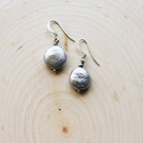 Gray coin Pearl earrings