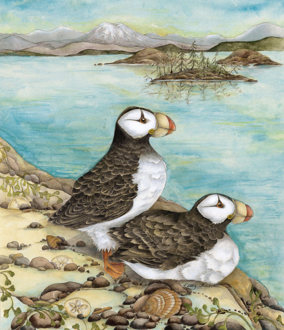 Horned Puffins by Kathy Thurston