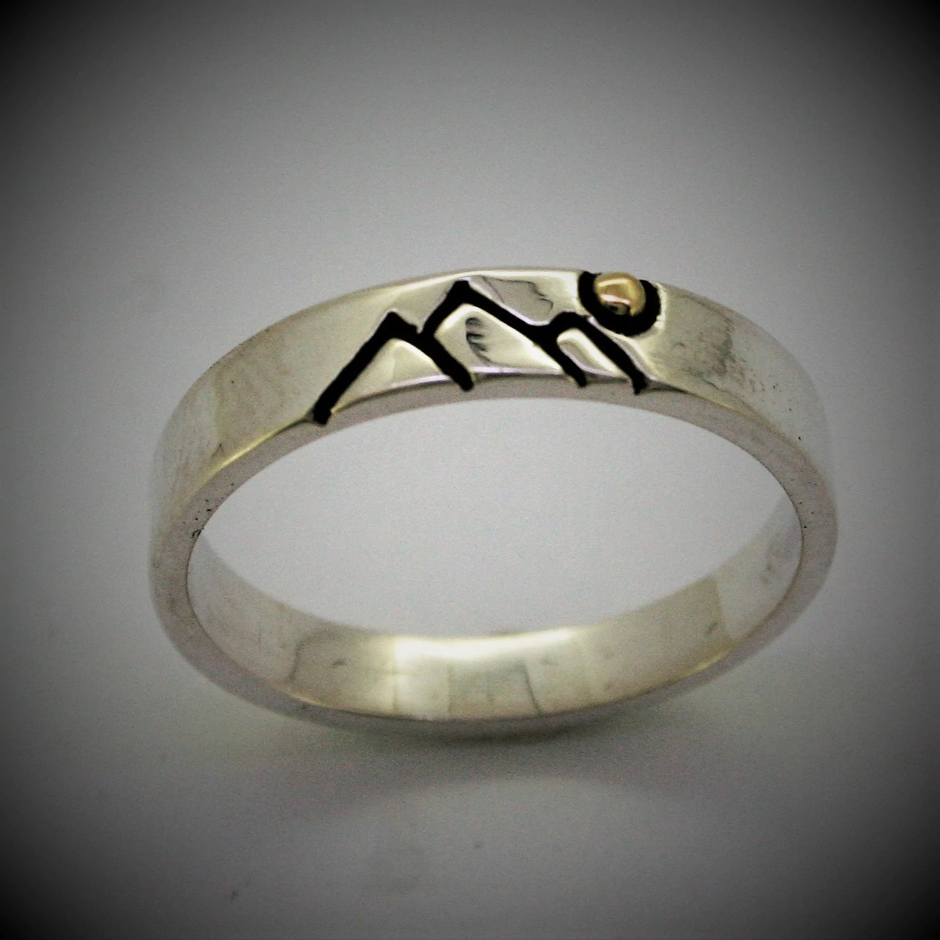 Moonlit Mountain Ring with 18k Gold Moon | Sterling Silver