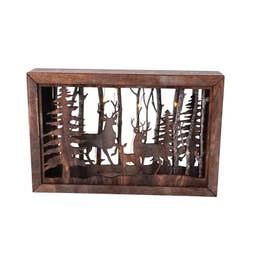 Lg Wooden Deer Scene w/LED Timer Light