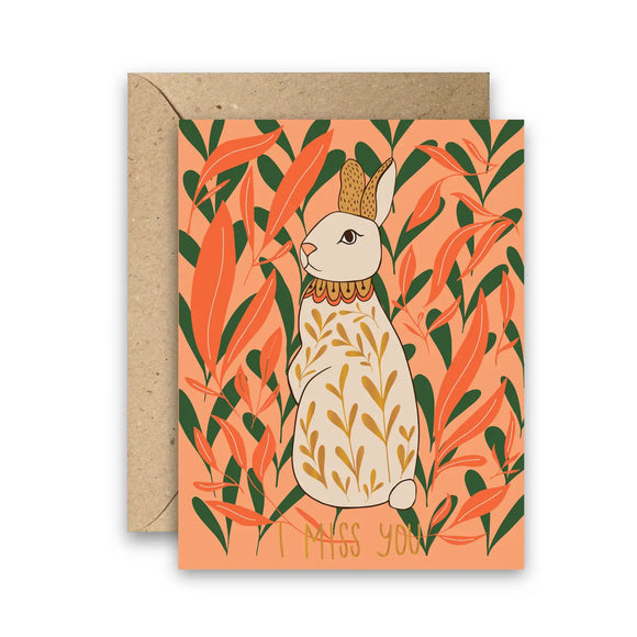 Miss You Bunny Gold Foil Greeting Card