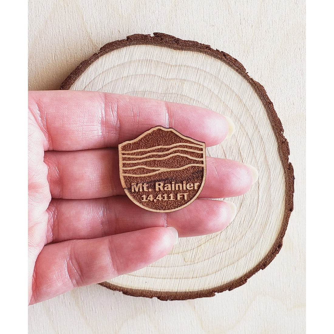 Mt Rainier Wooden Pin