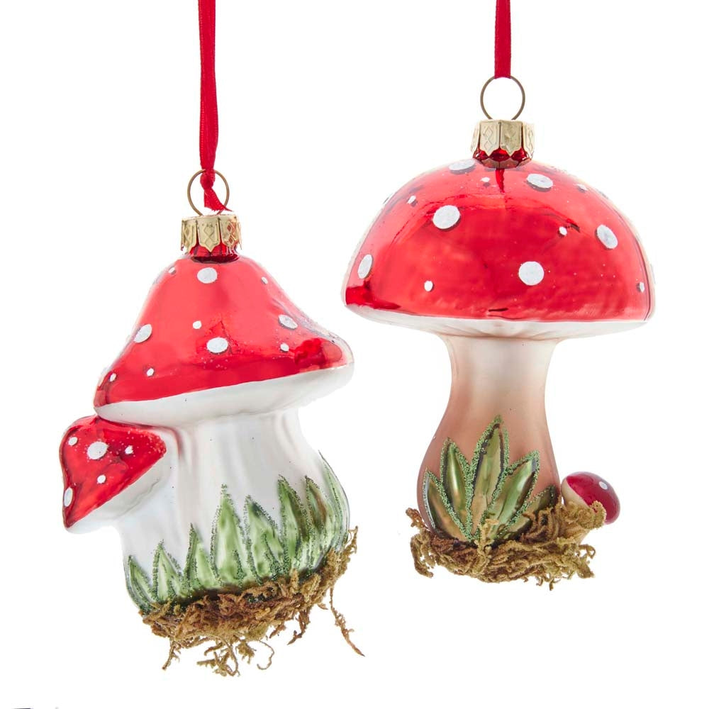 Set of 2 Glass Glittery Mushrooms