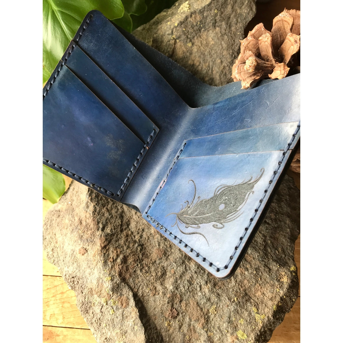 Peacock Blue Leather Bifold Wallet