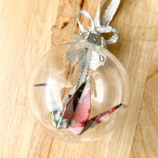 Origami Christmas Bulb Ornament Pink Floral
