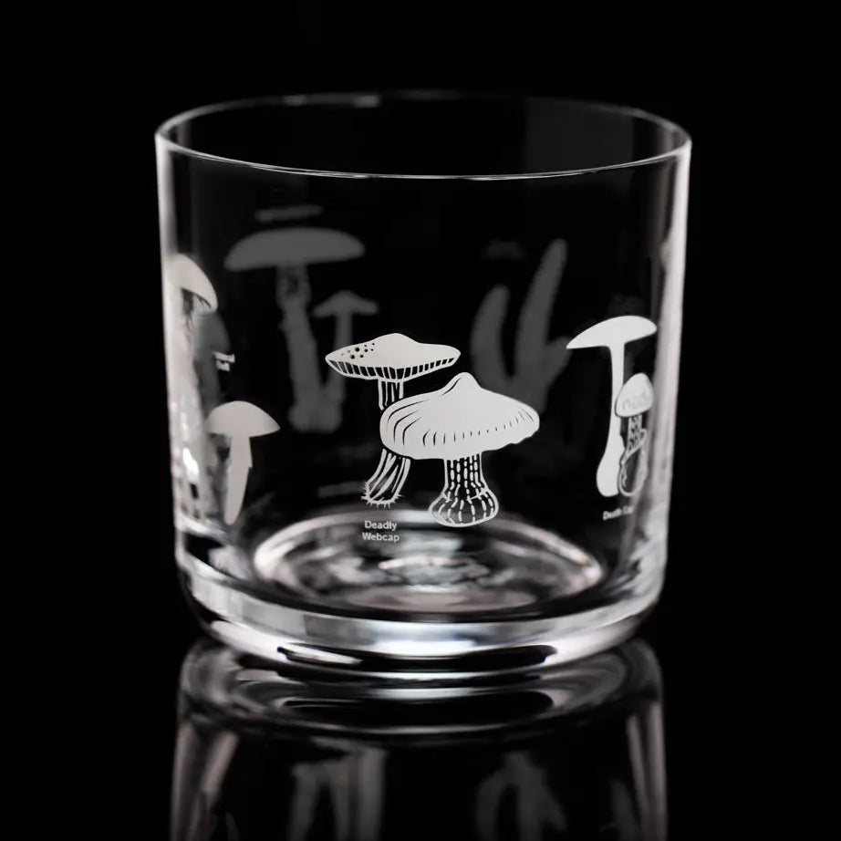 Poisonous Mushrooms Whiskey Glass Gold Foil