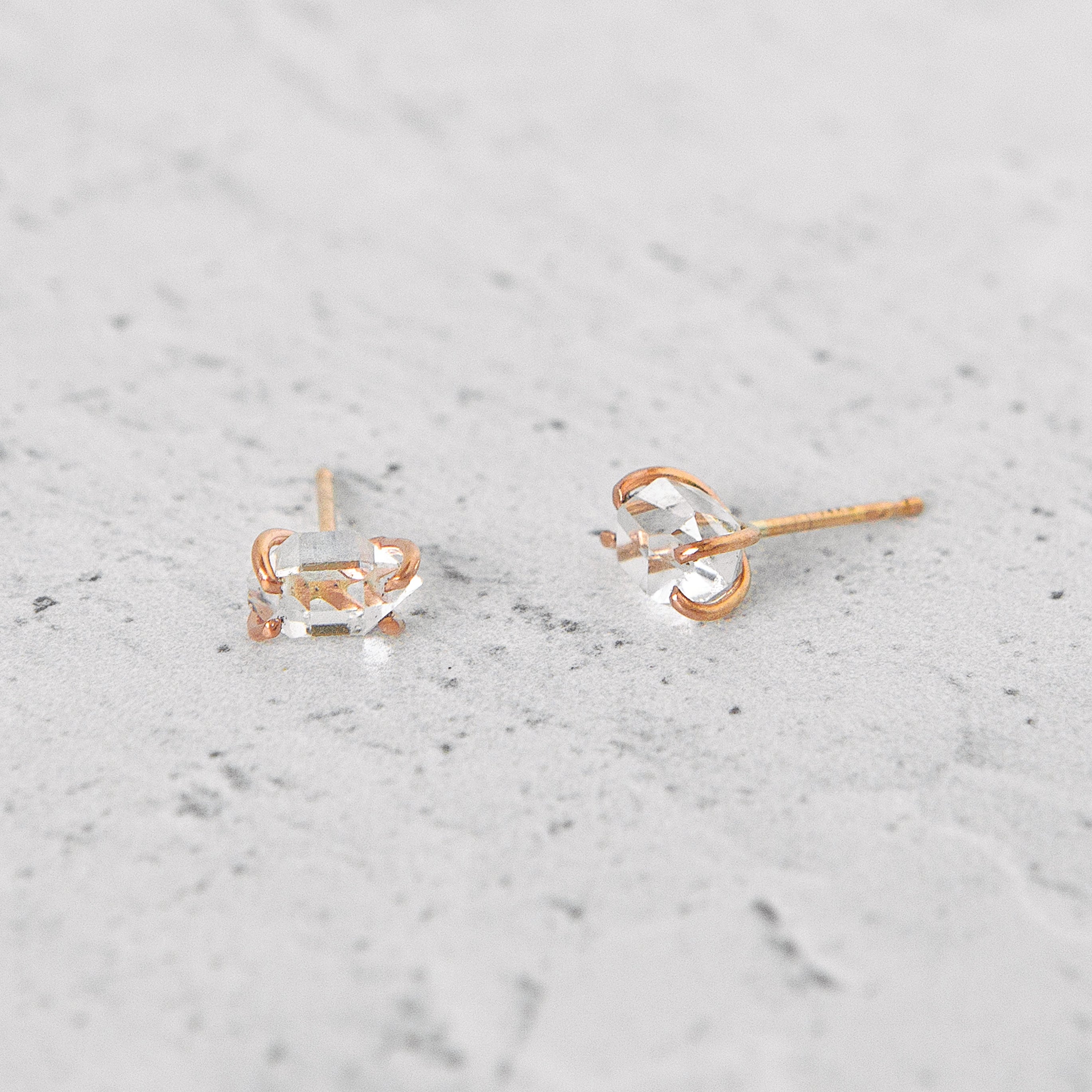 Herkimer Diamond Studs in 14k Rose Gold