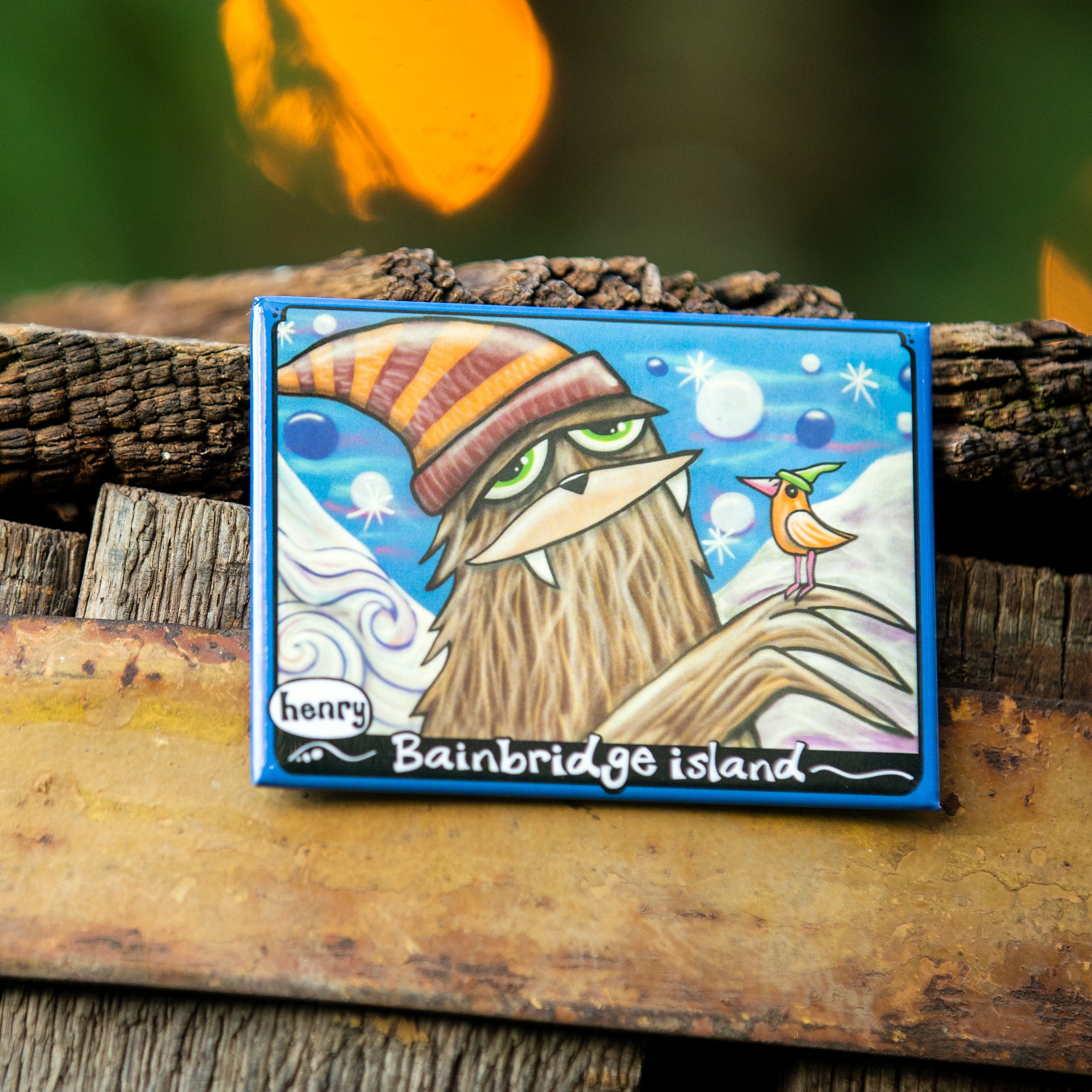 Bainbridge Island Sasquatch in Hat w/Bird Magnet
