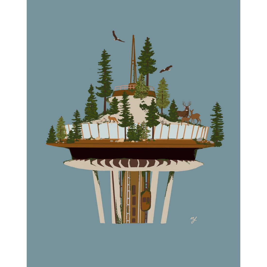 Seattle Overgrown Space Needle Giclee Print