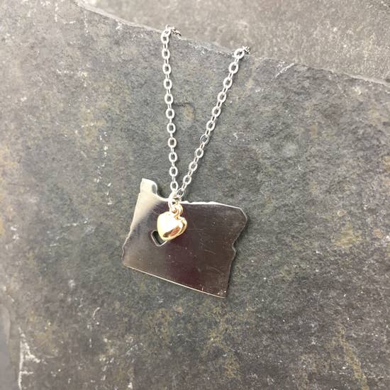 Silver Oregon State With Gold Heart