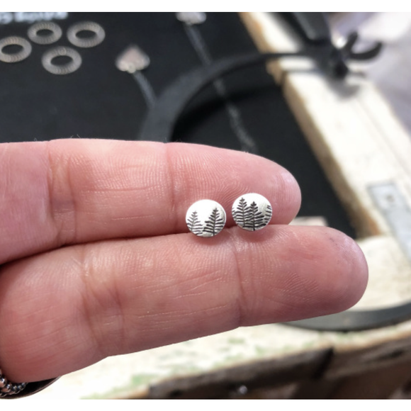 Tiny Asymmetrical Pine Tree Stud Earrings