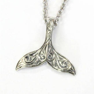 Engraved Whale Fluke Necklace Sterling Silver