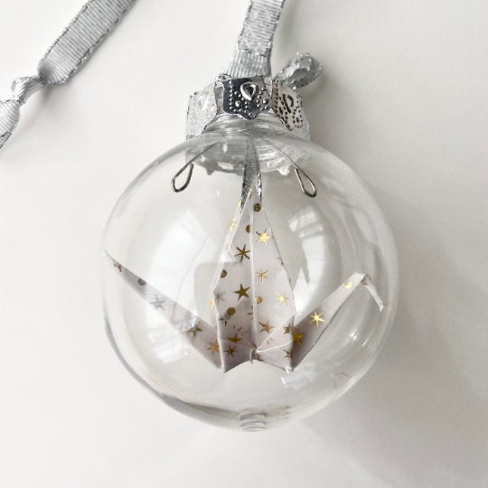 Origami Christmas Bulb Ornament White Stars