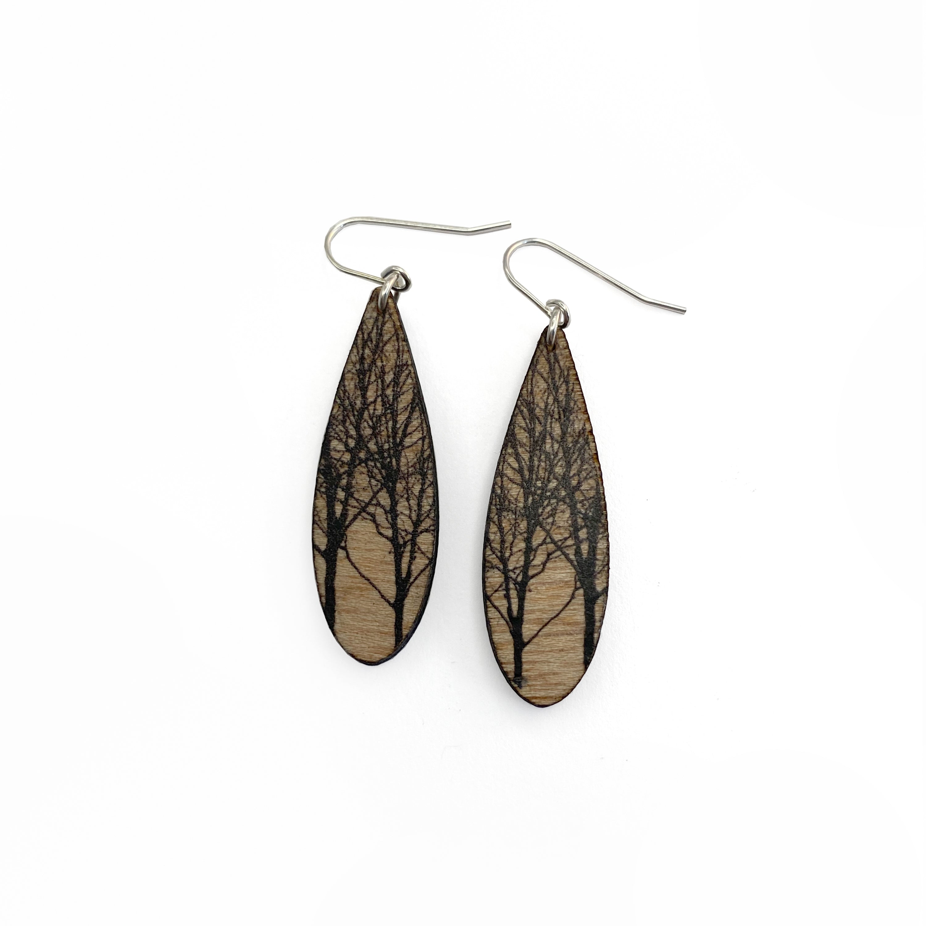 Wood Drip Tree Earrings Light Mahogany