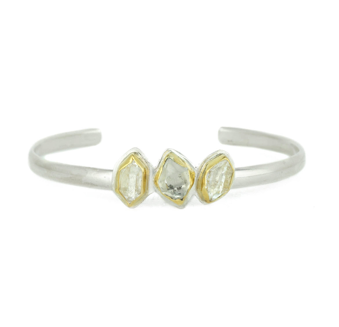 Herkimer Diamond + 22k Gold 3 Stone Glacier Cuff