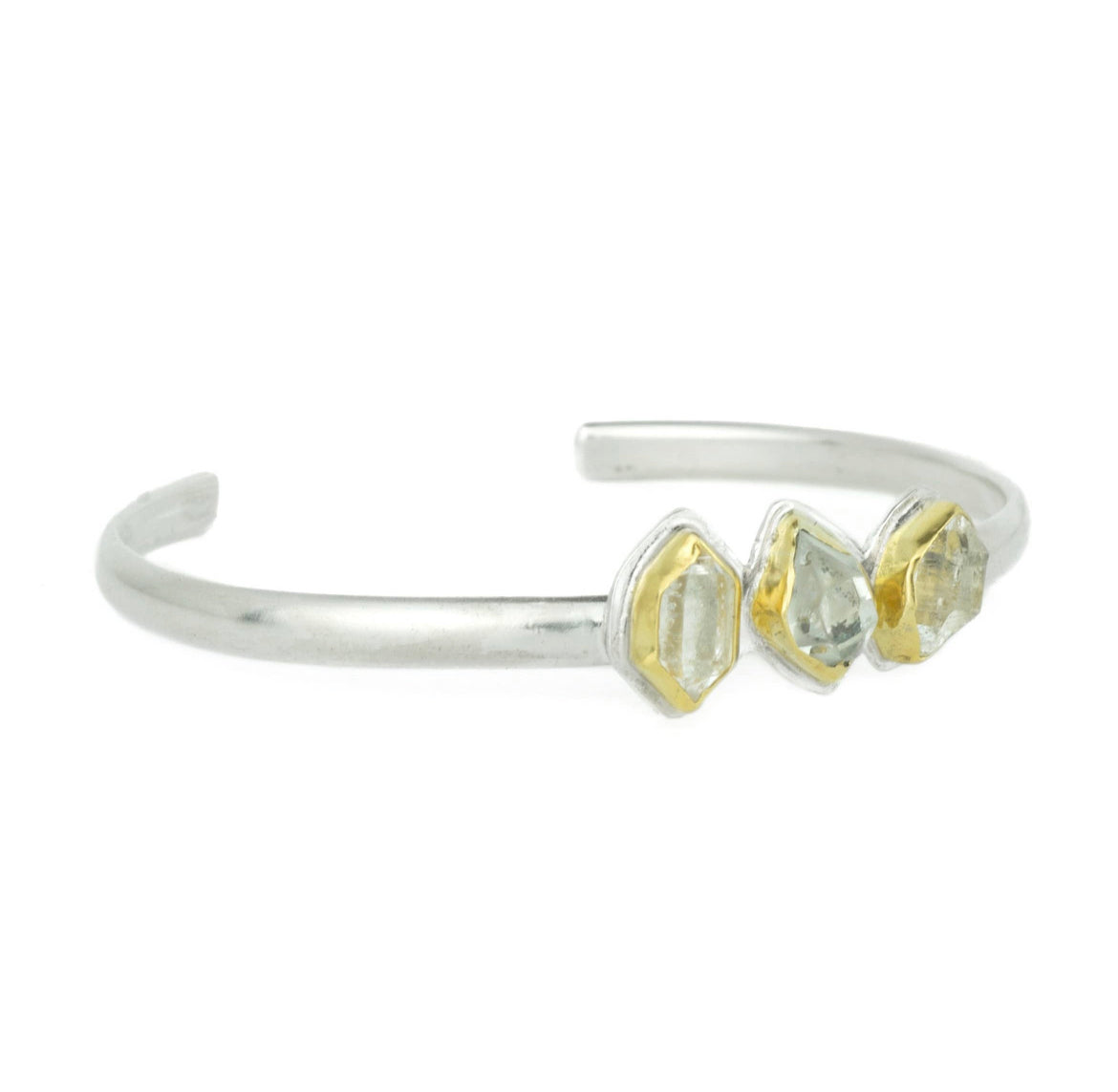 Herkimer Diamond + 22k Gold 3 Stone Glacier Cuff