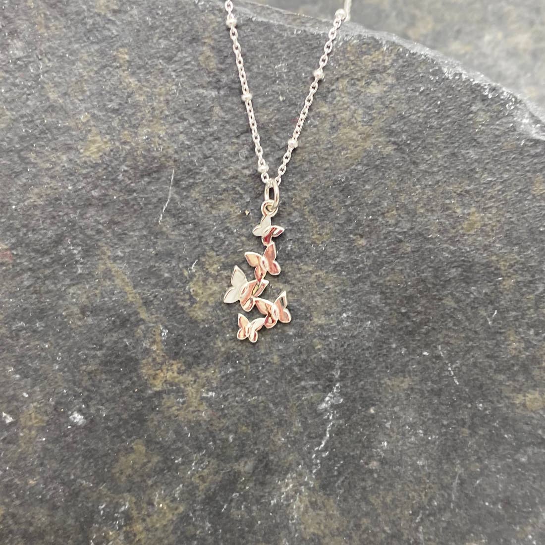 Sterling Silver butterfly cluster pendant necklace