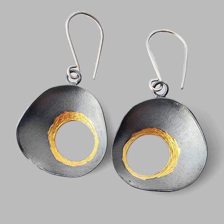 Contemporary oxidized silver and gold Celestial Earrings